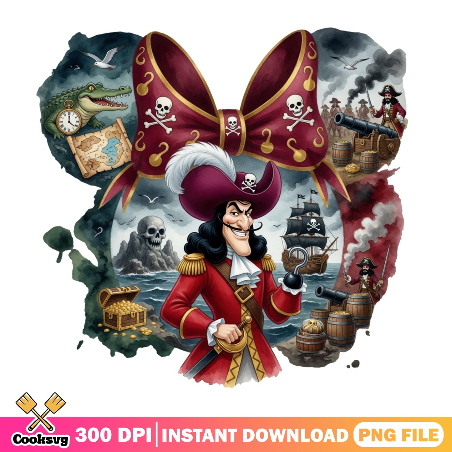 Captain Hook Disney Villain PNG, Peter Pan Pirate PNG, Disney PNG