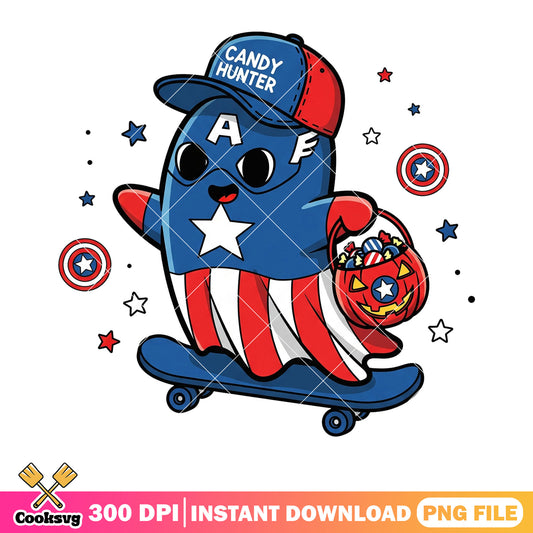 Captain chibi Ghost png, Candy Hunter Skateboard png