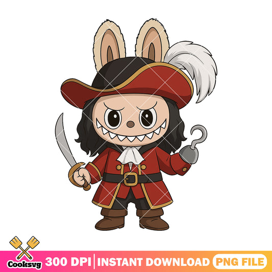 Captain hook labubu design png, halloween art png, labubu happy png