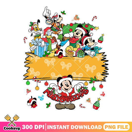 Card christmas Mickey and friends png, christmas gifts png, santa png