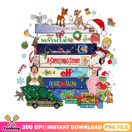 Cartoon christmas movie png, stack illustration png, cute nostalgic