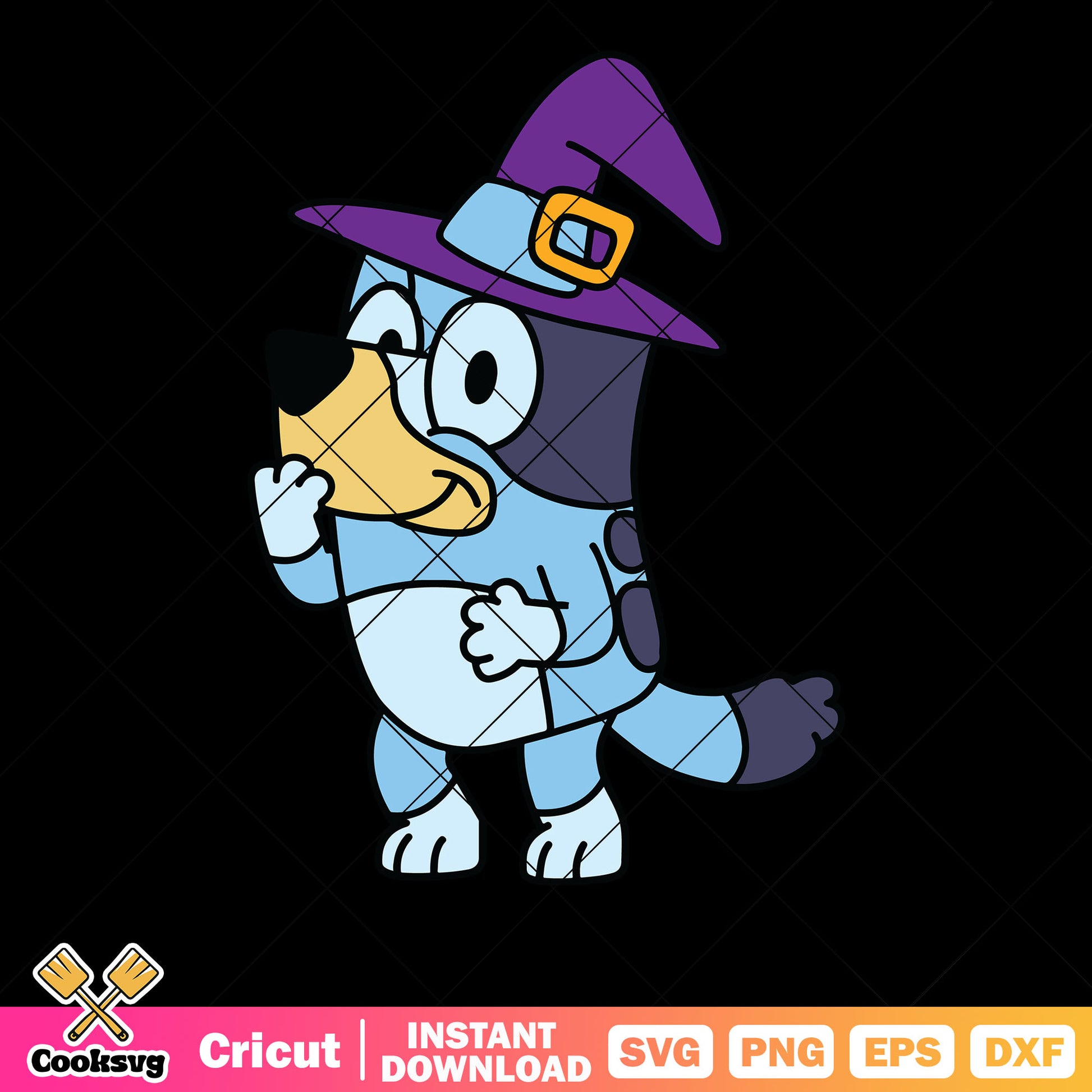 Cartoon for kids svg, character bluey svg, witches hat svg