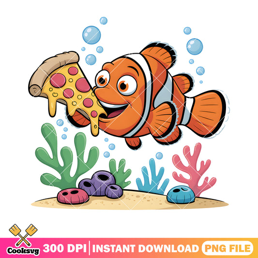 Carzy clownfish eat pizza png, finding dory png, clownfish marlin png