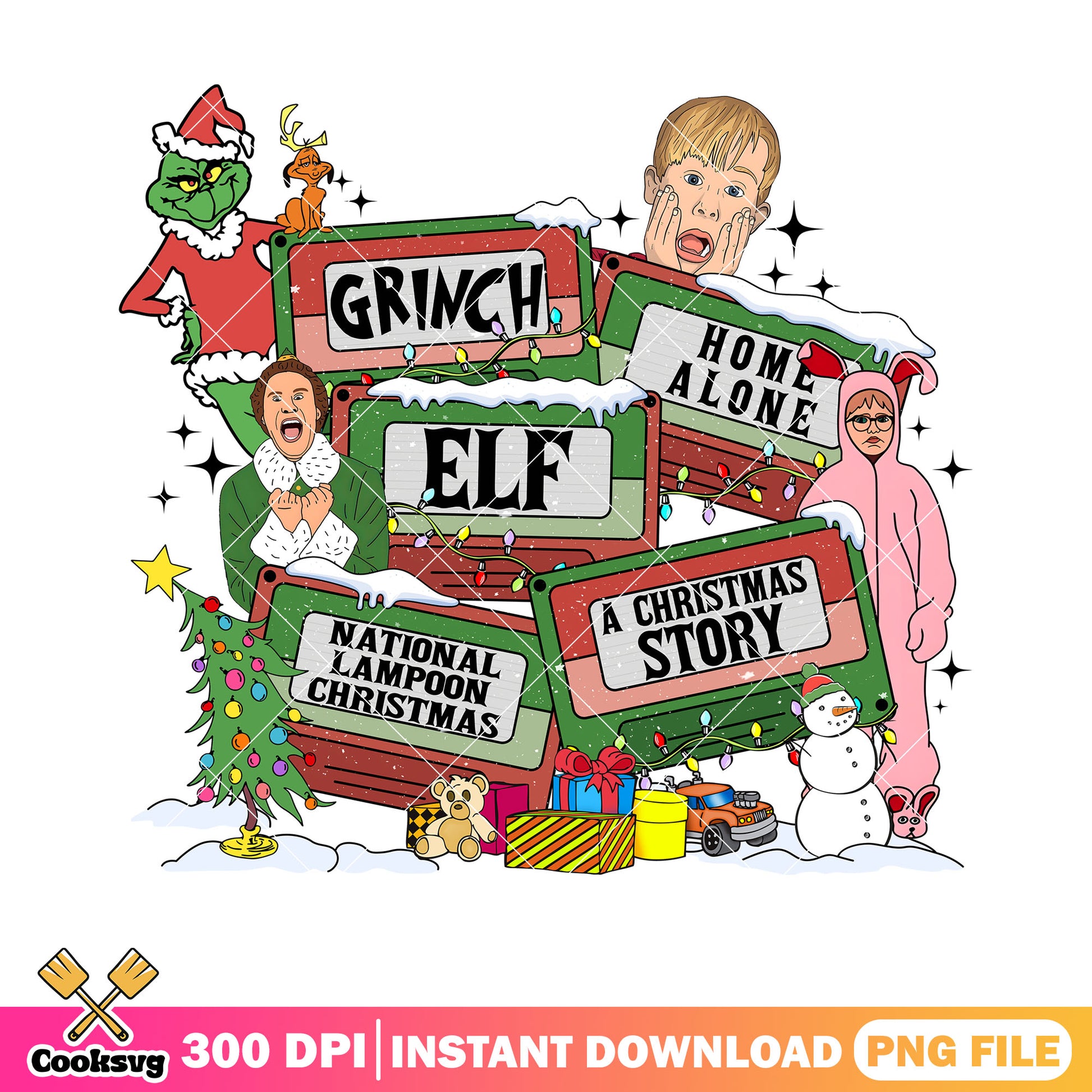 Cassette christmas movie png, the grinch png, kevin mccallister png