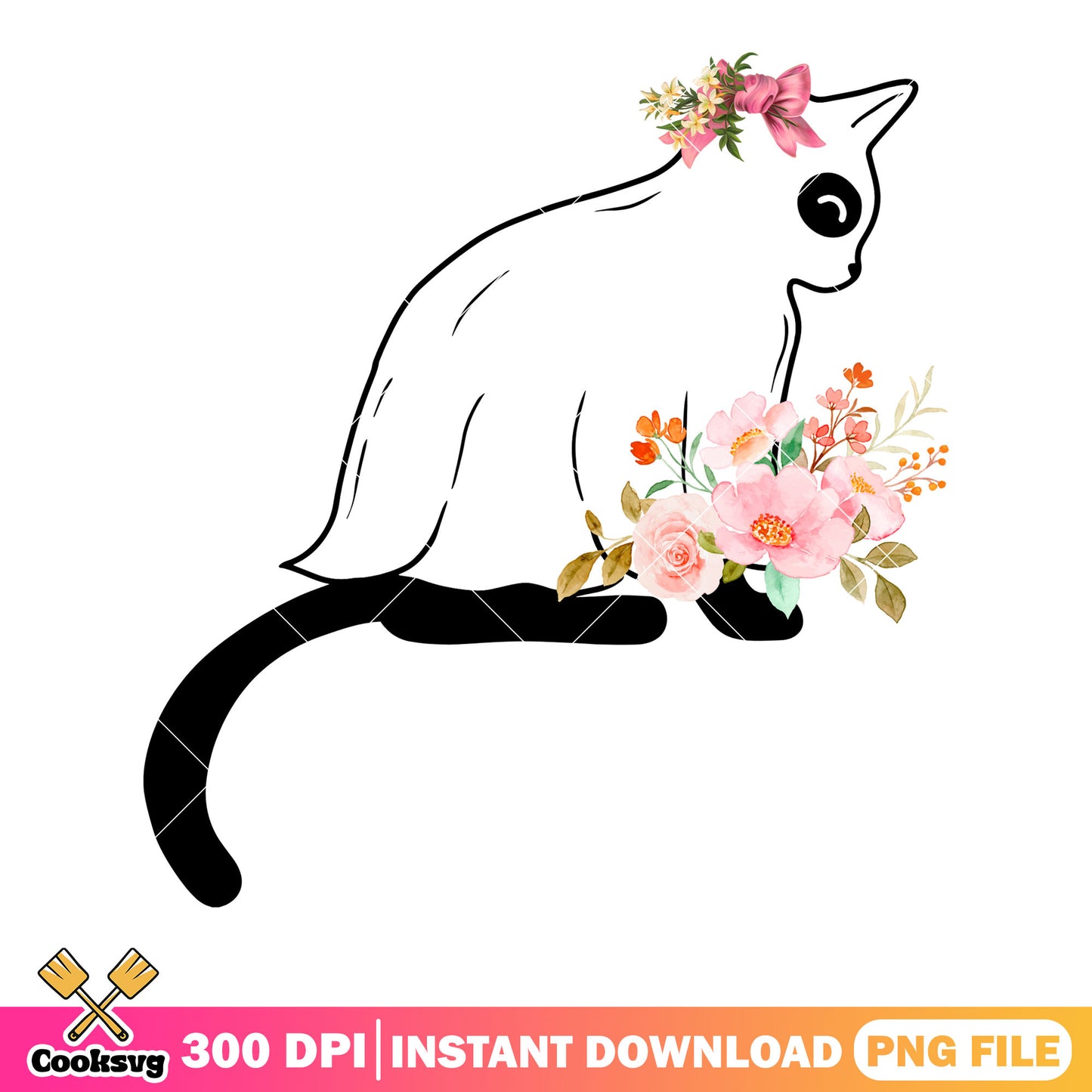 Cat and blanket pink flower png, ghost costume png, scary night png