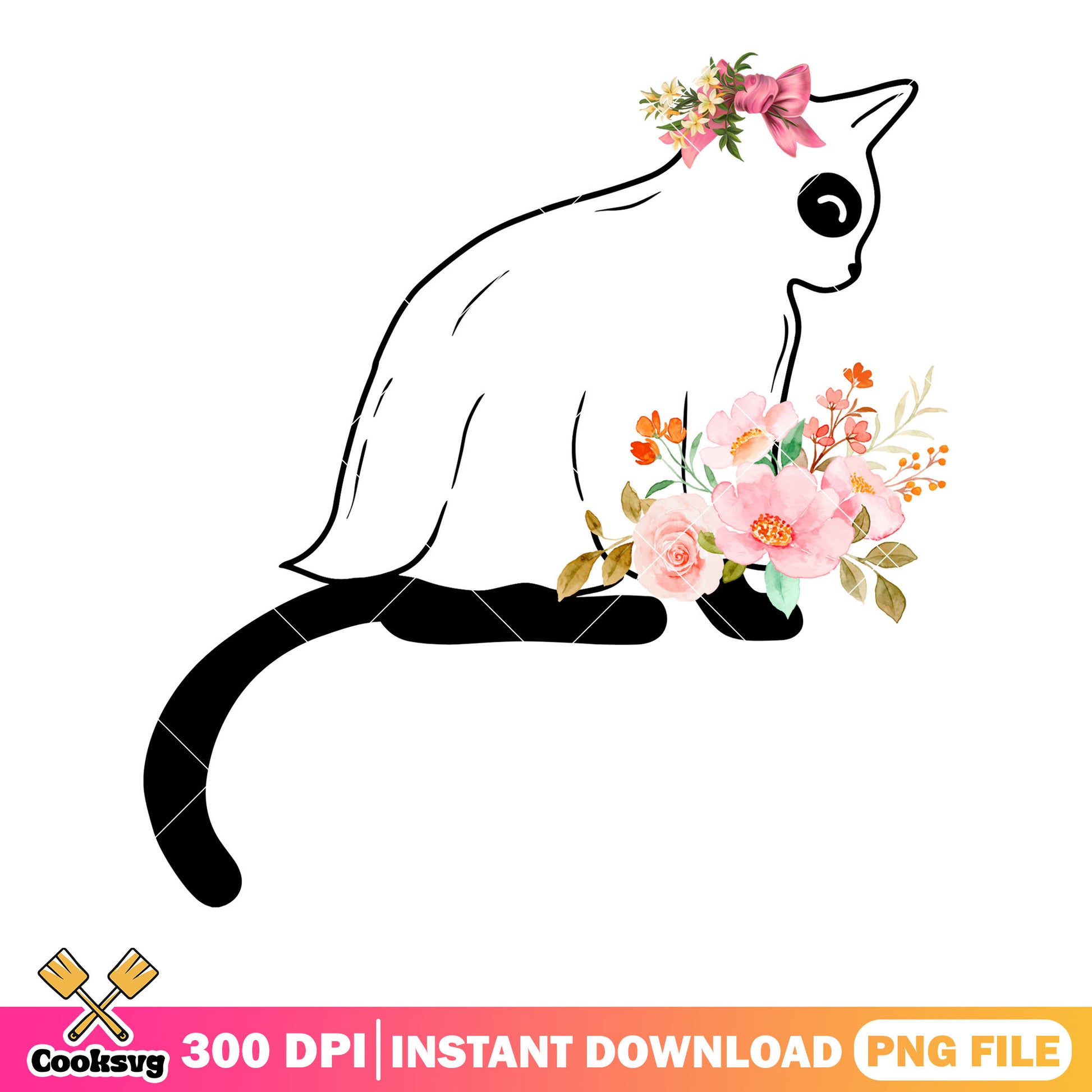 Cat and blanket pink flower png, ghost costume png, scary night png