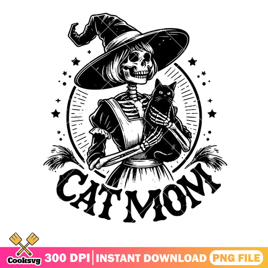 Cat mom witch hat png, black cat png, halloween scary png