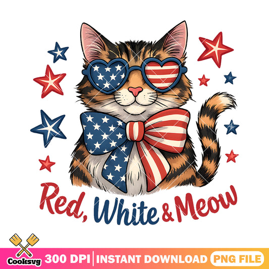 Cat red white meow png, red white america png, america bow tie png