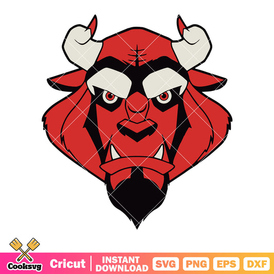 Character in beauty and the beast svg, red beast svg, white horns svg