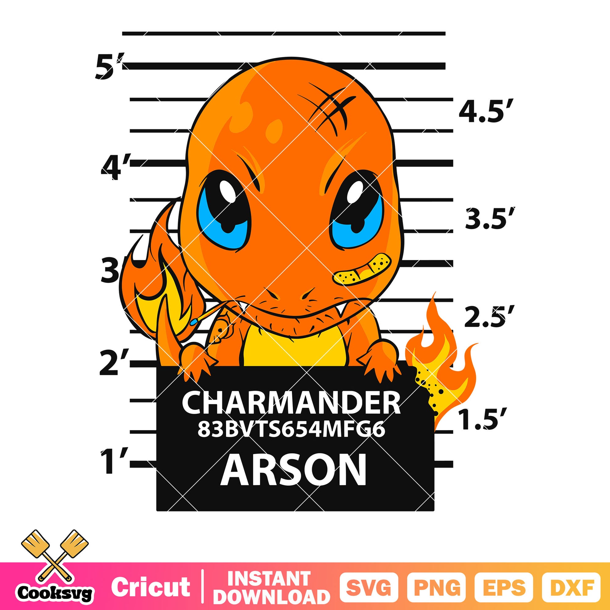 Charmander arson svg. mugshot svg, pokemon character svg