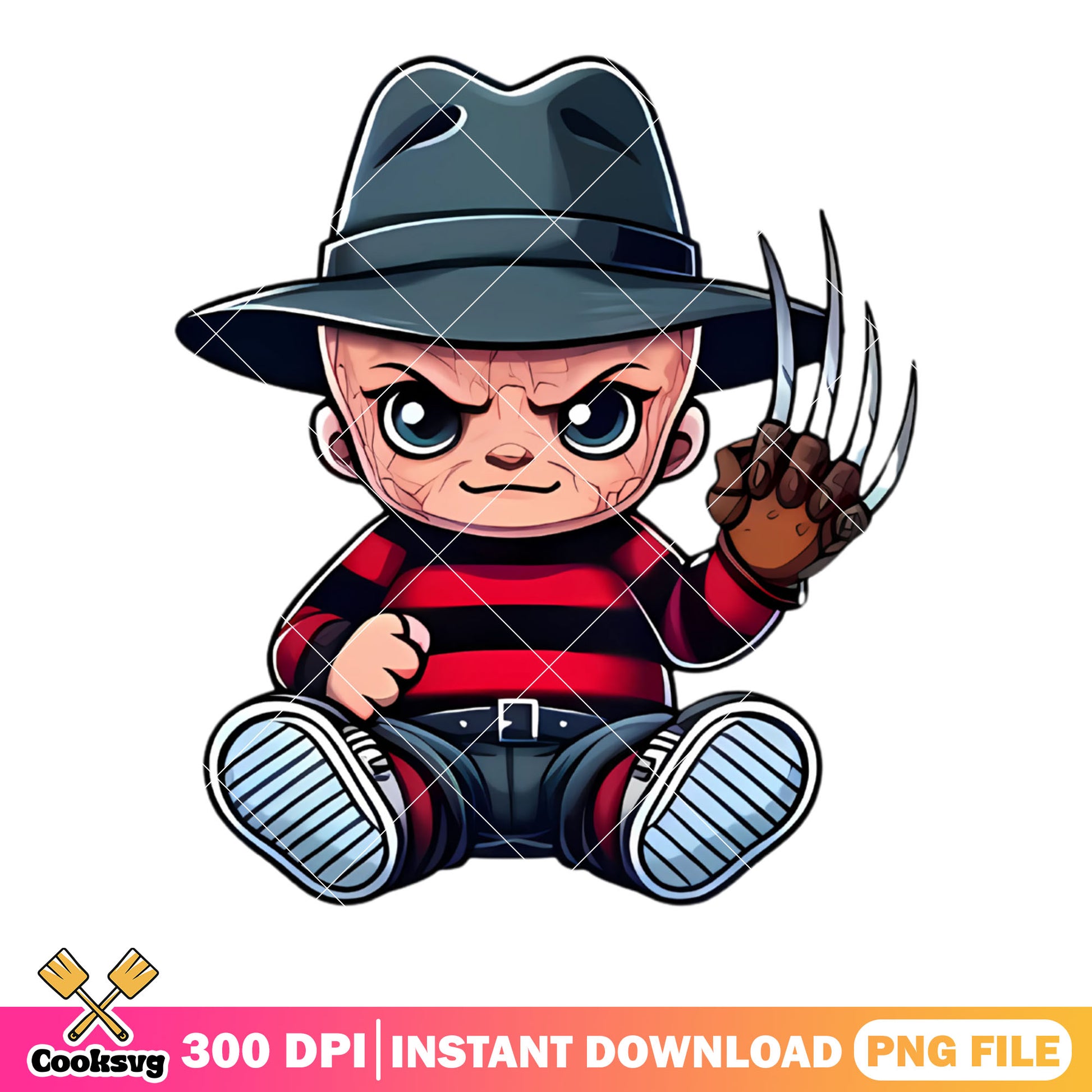 Chibi Freddy krueger png, cute halloween png, sharp claw png