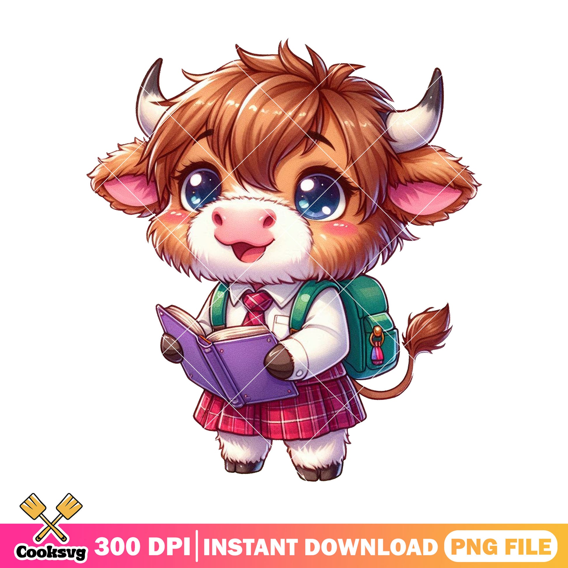 Chibi cow with book png, cow baby png, welcome back to school png