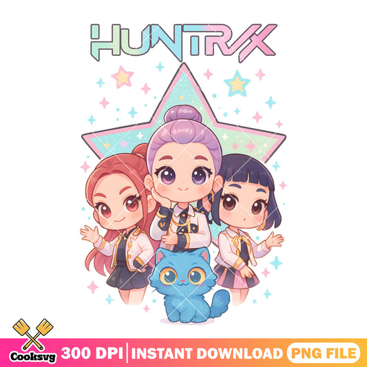 Chibi golden huntrix team png, derpy kpop png, huntrix member png