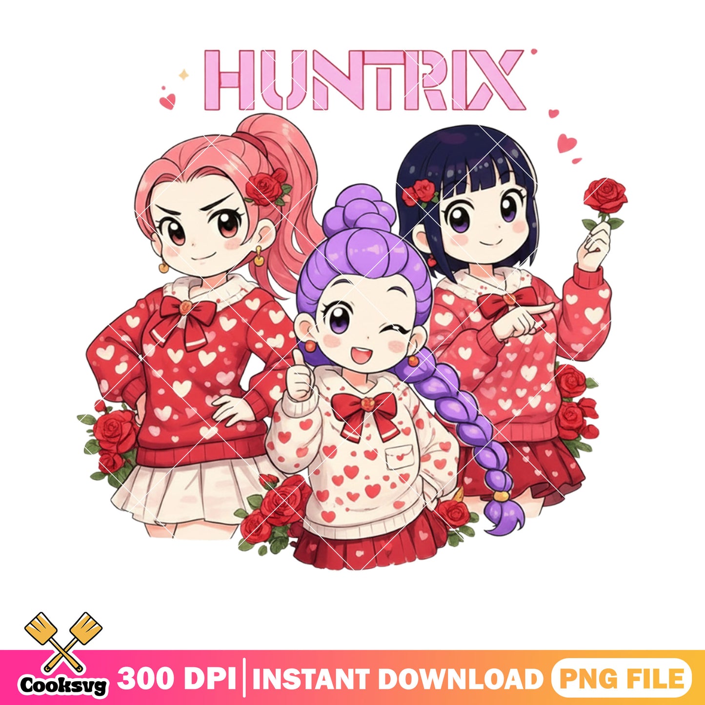 Chibi huntrix valentines png, kpop demon hunters png, valentines season png