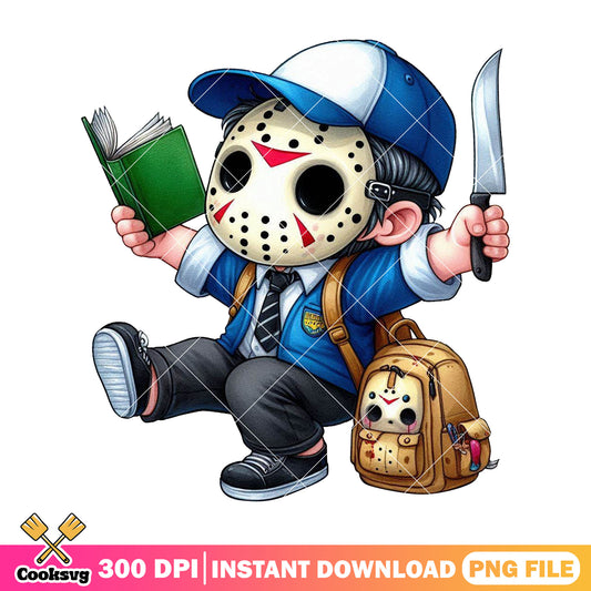 Chibi jason voorhees png, jason voorhees cute png, back to school art png
