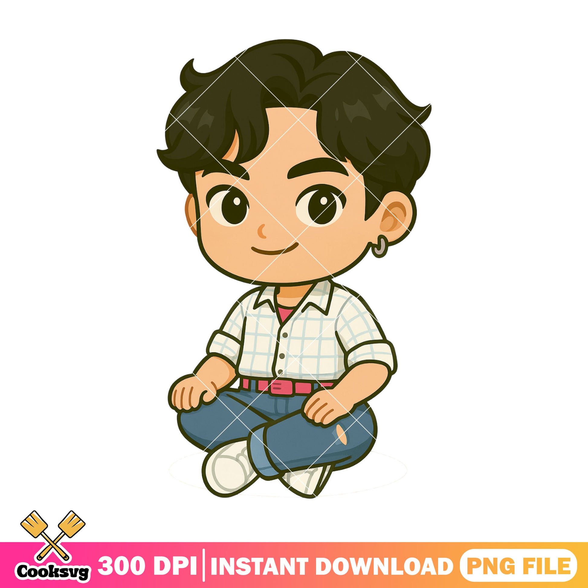 Chibi jinu sitting pose png, jinu saja png, saja boys band png