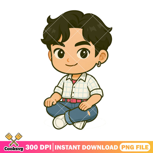 Chibi jinu sitting pose png, jinu saja png, saja boys band png