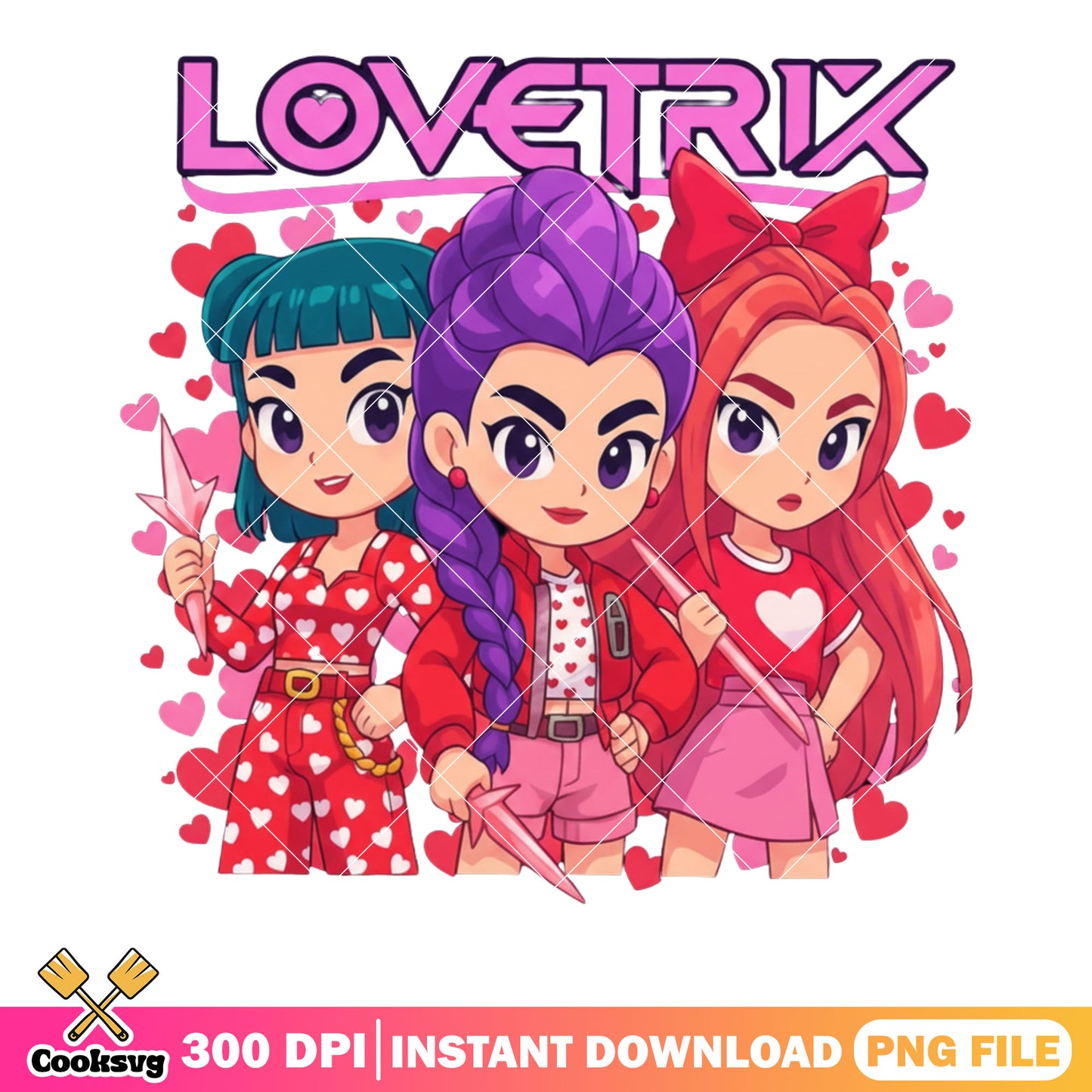 Chibi lovetrix poster png, valentines poster png, valentines huntrix png