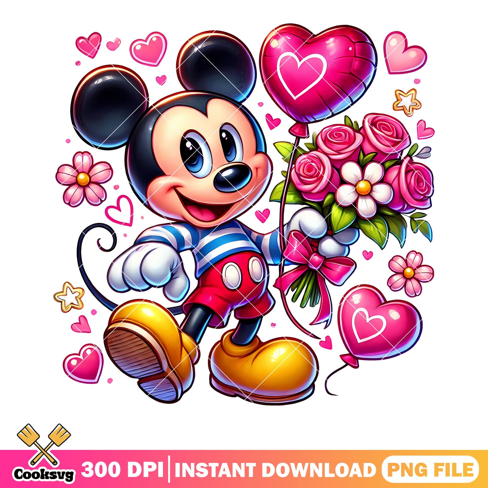 Chibi mickey valentine png, disney valentine png, valentine flower png