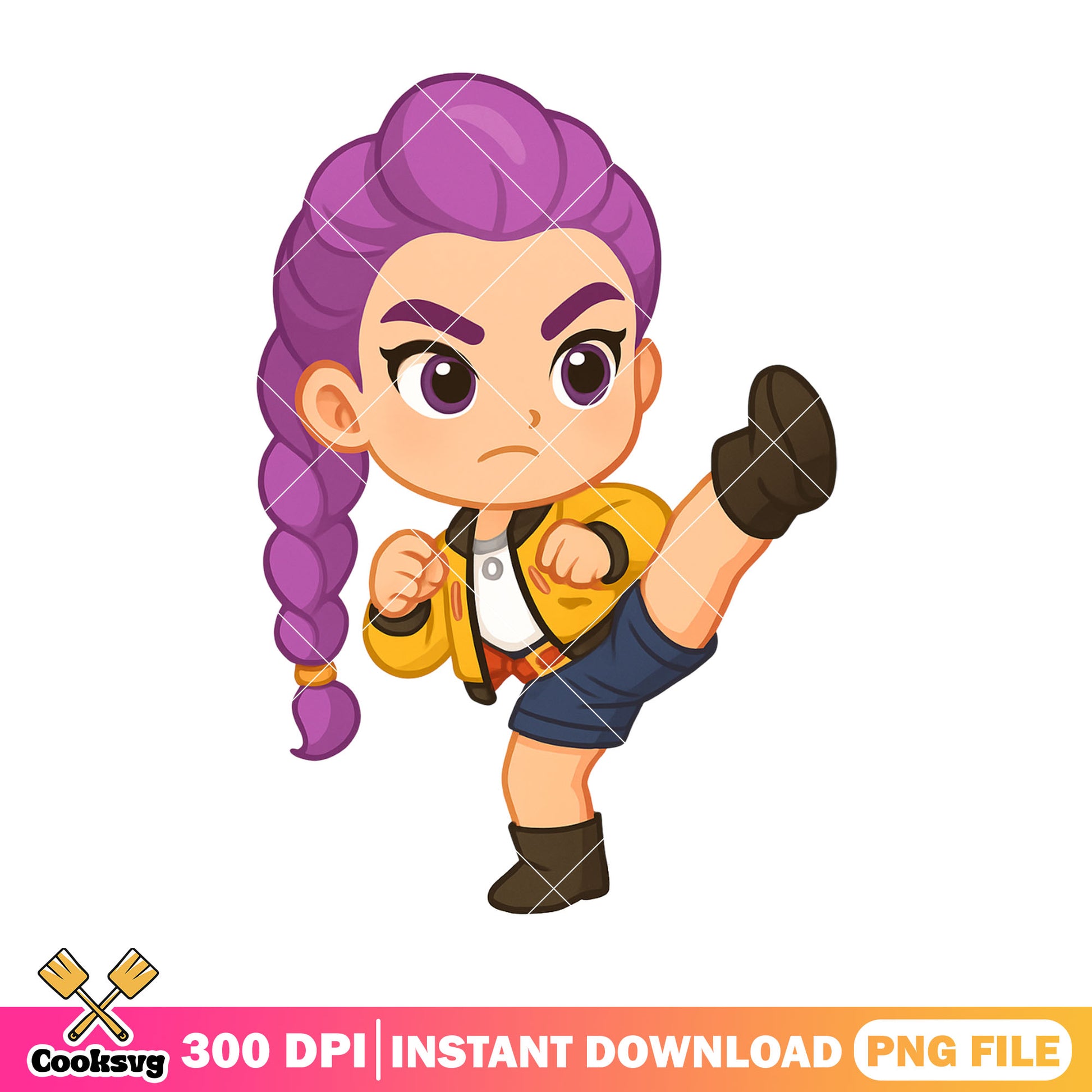 Chibi rumi high kick pose png, rumi kpop png, kpop huntrix png