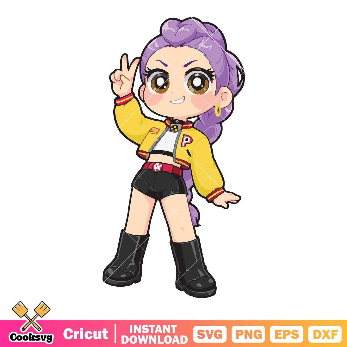 Chibi rumi hi pose svg, huntrix netflix svg, rumi kpop svg