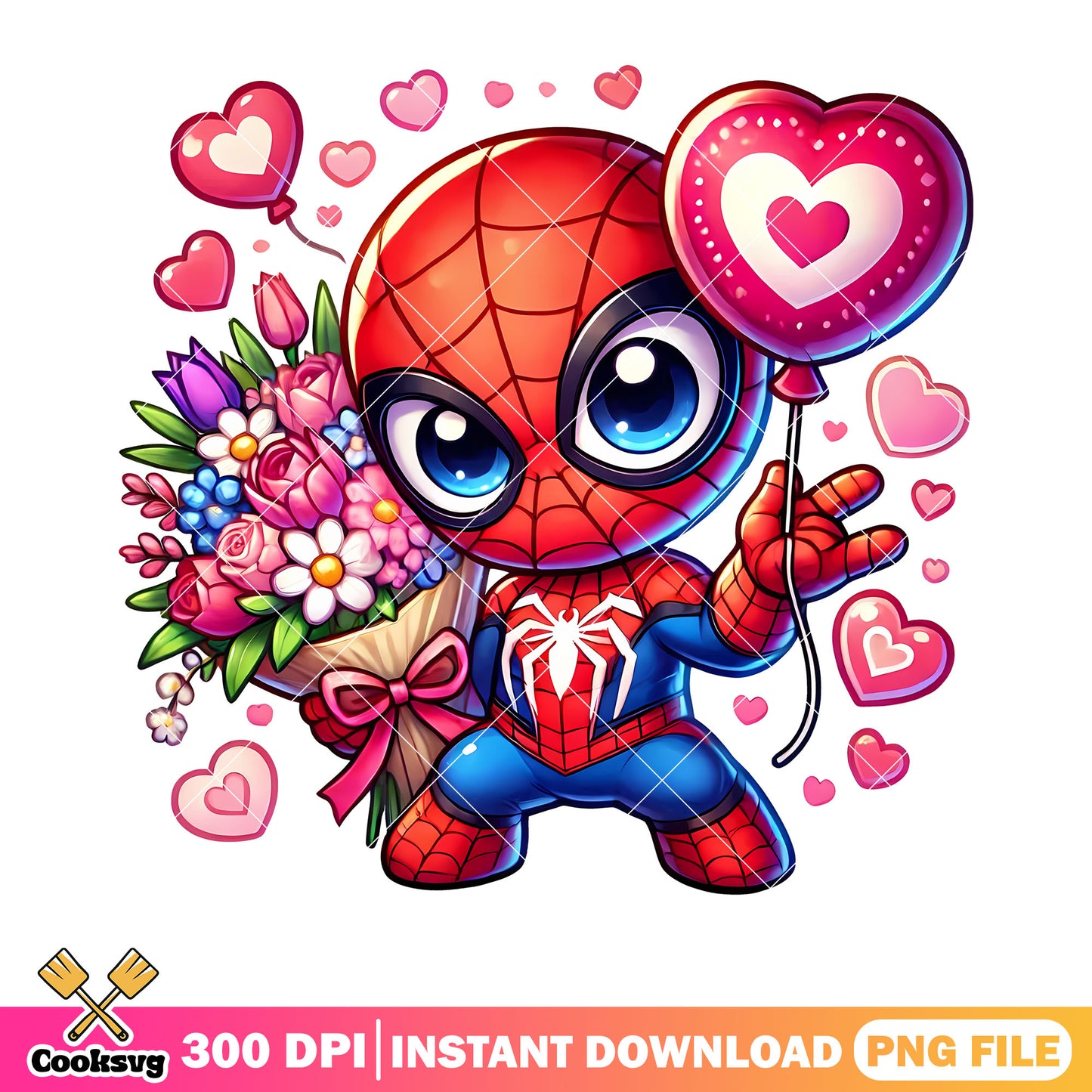 Chibi sipder man valentine flower png, marvel png, valentine vibes png