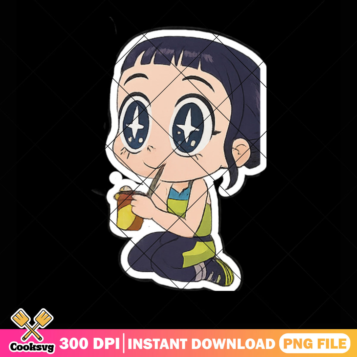 Chibi sitting zoey png sticker, huntrix band png, zoey kpop png