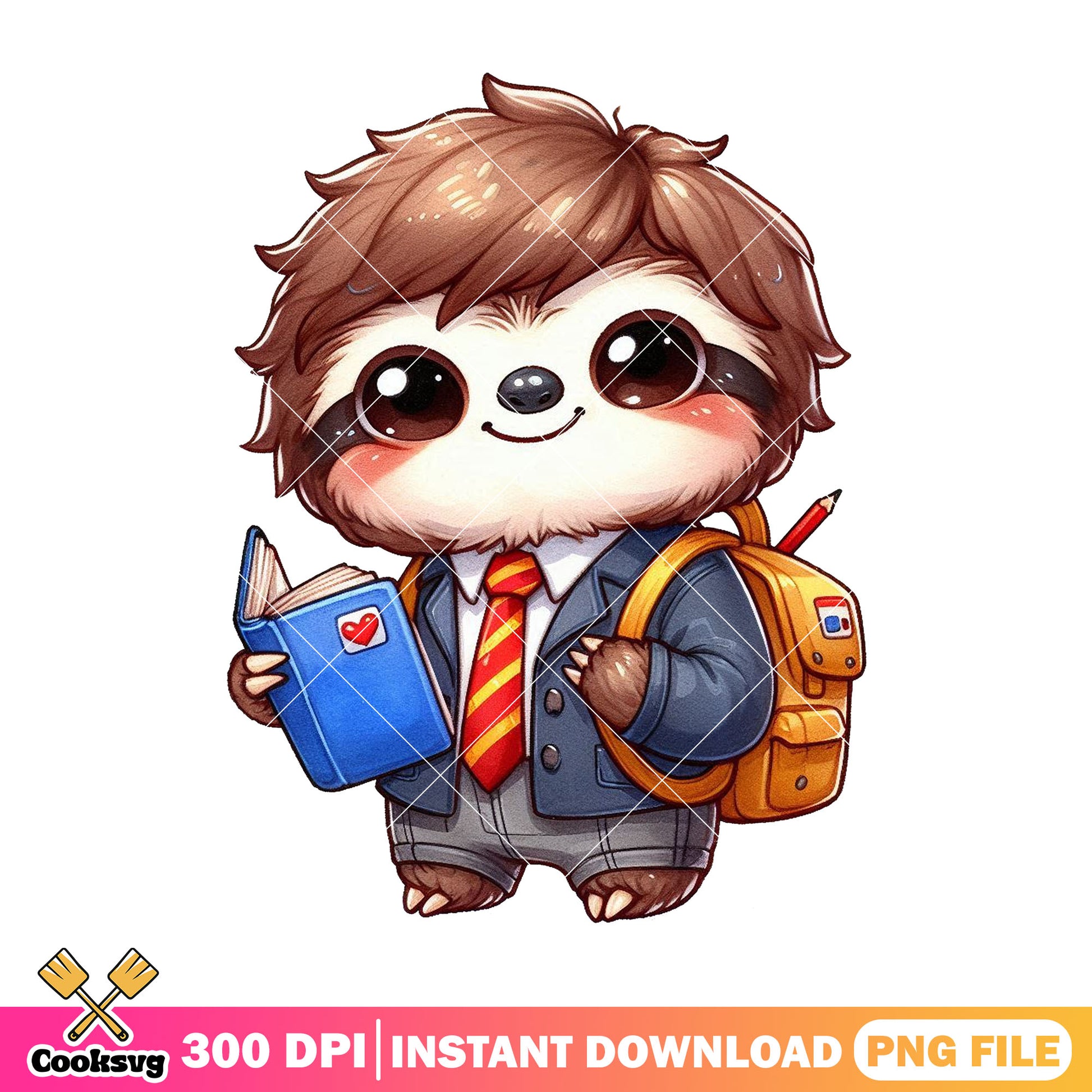 Chibi sloth backpack png, sloth cute png, happy back to school png
