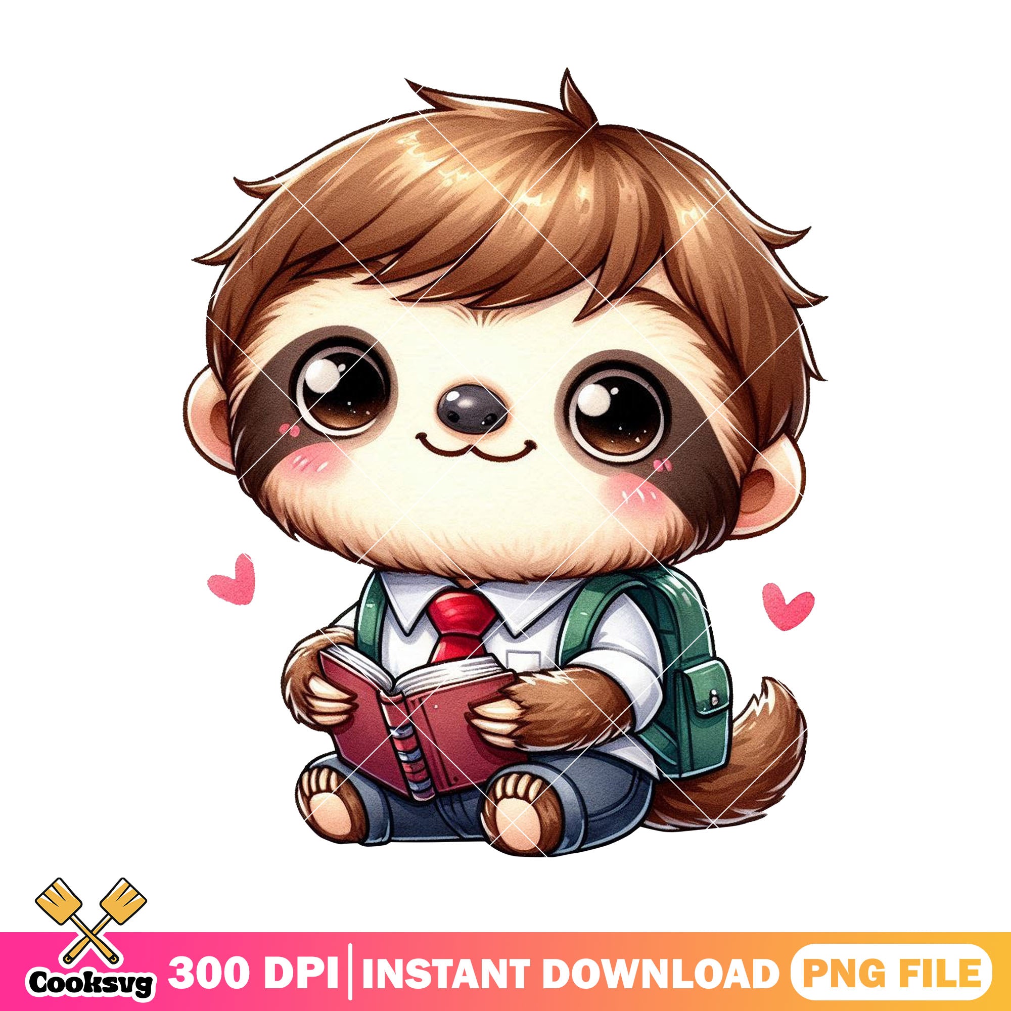 Chibi sloth brown hair png, love sloth png, back to school png – Cooksvg