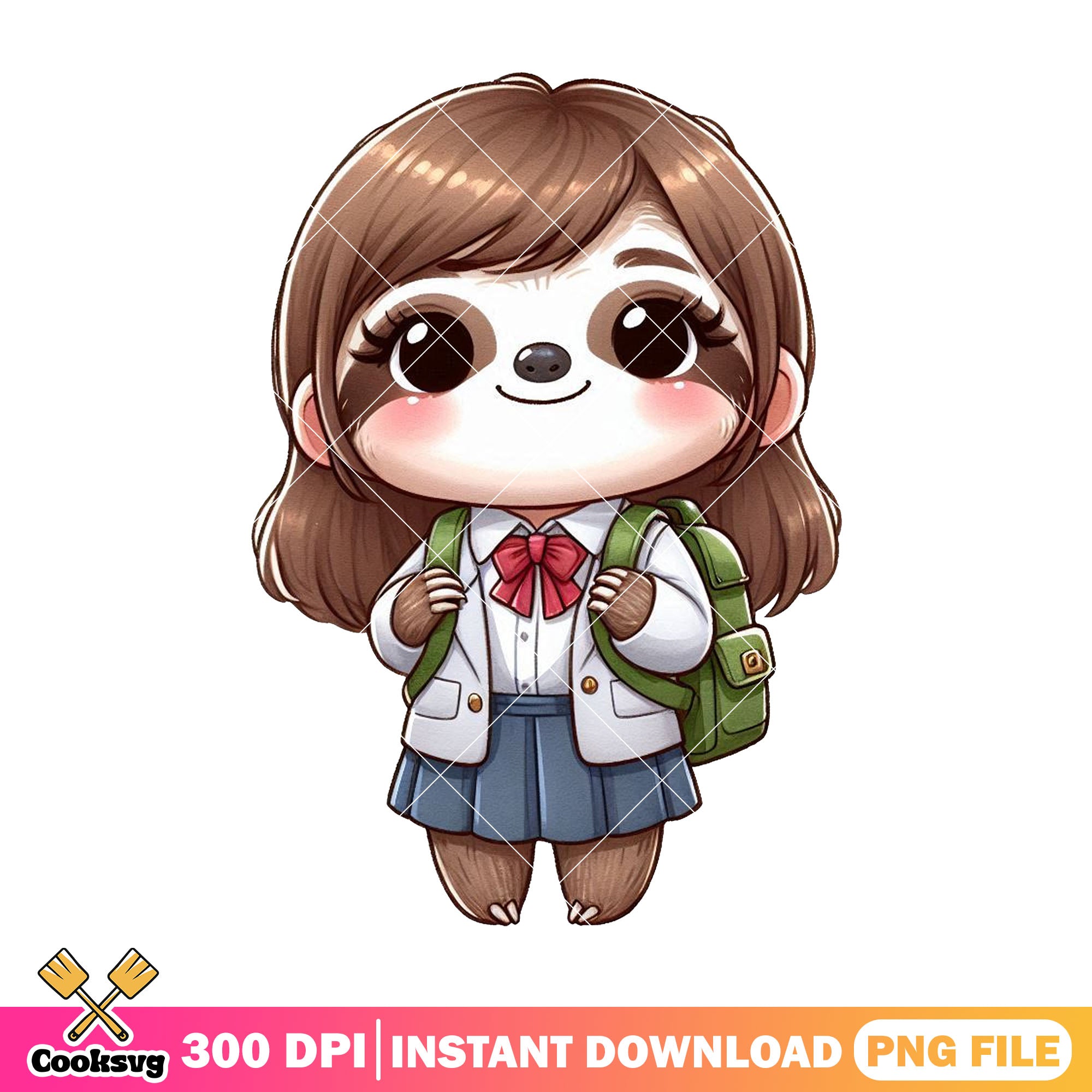 Chibi sloth going school png, sloth girl png, go back to school png ...