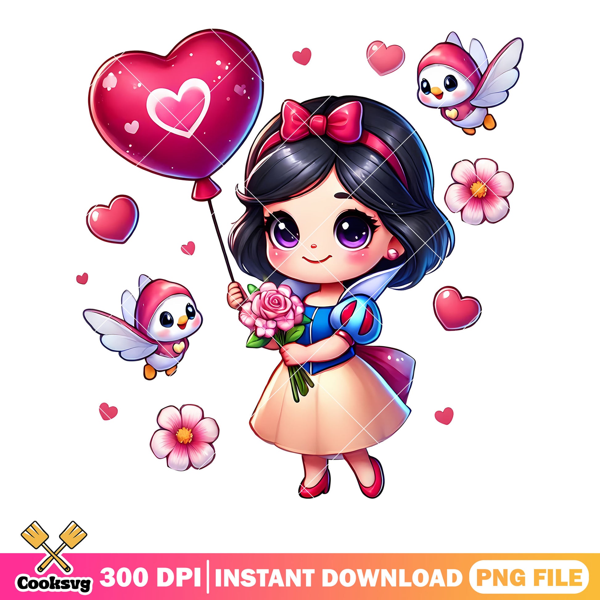 Chibi snow white poster png, valentine princess png, valentine love png