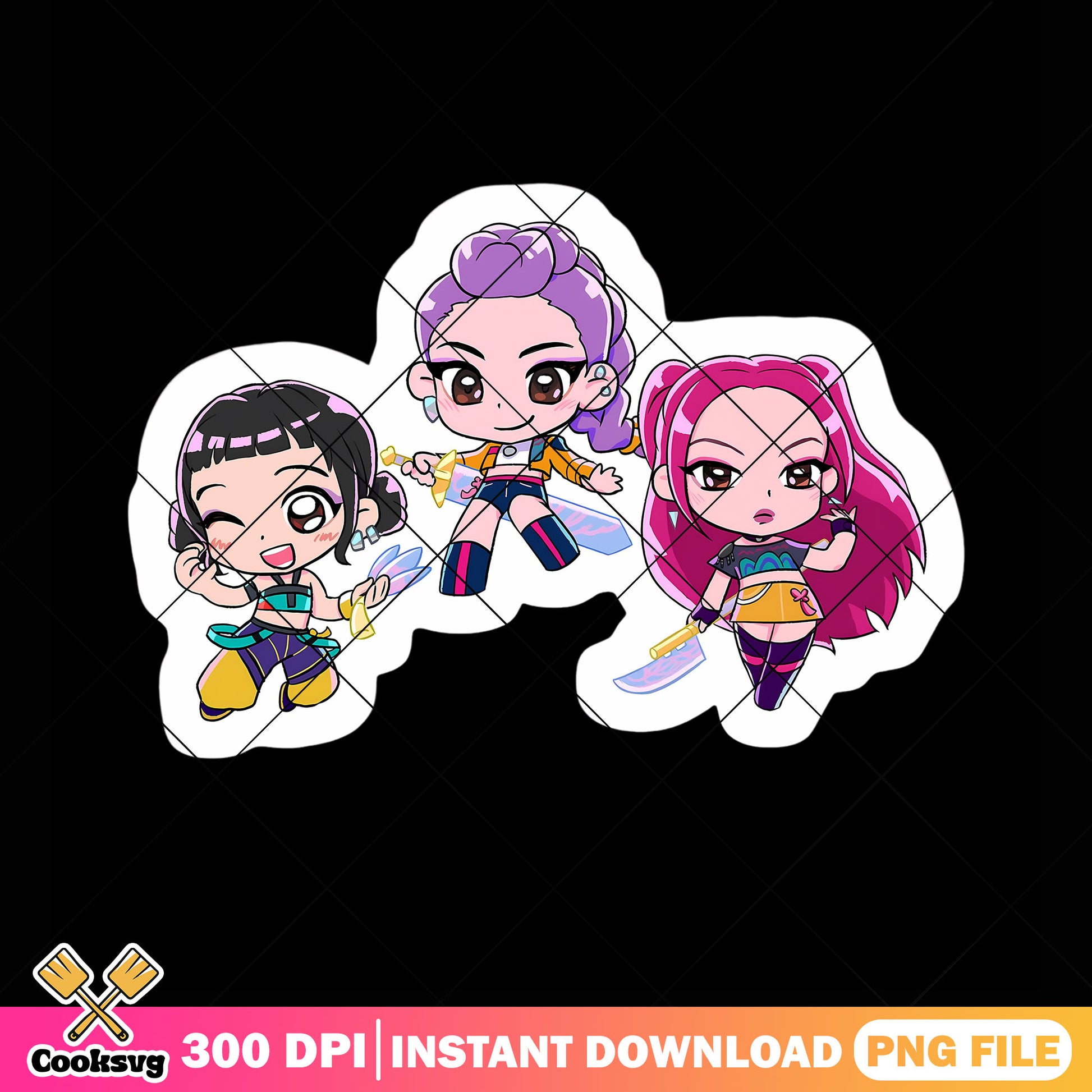 Chibi sticker kpop huntrix png, kpop demon hunters png, kpop movie png