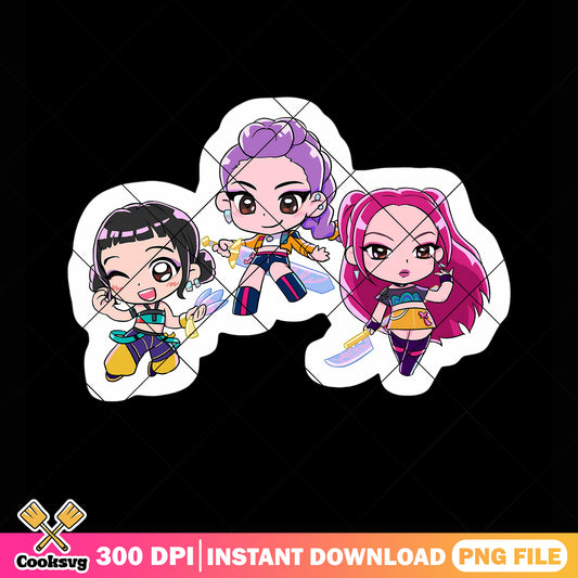 Chibi sticker kpop huntrix png, kpop demon hunters png, kpop movie png