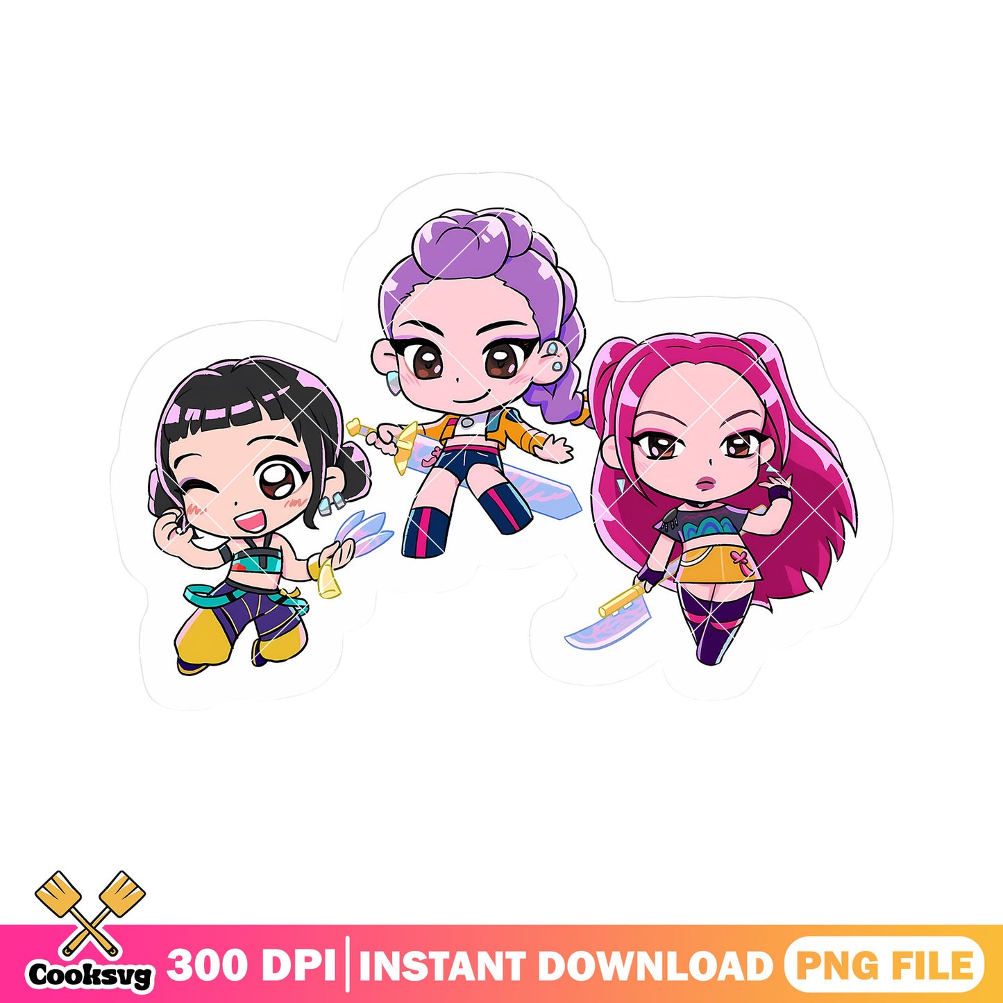 Chibi stickers huntrix kpop png, logo stickers png, anime stickers png