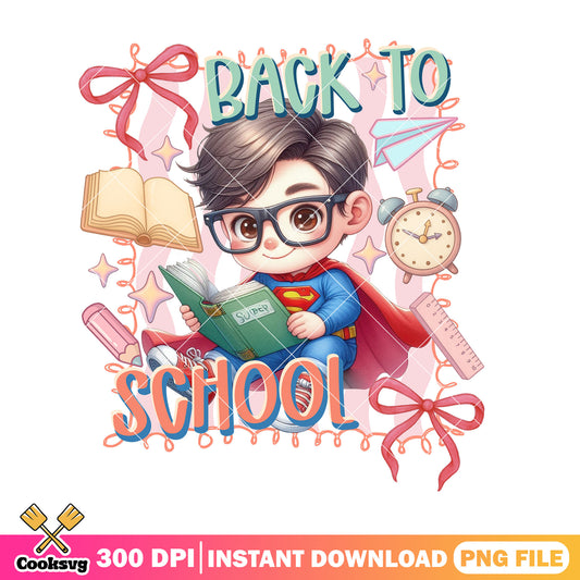 Chibi superman studying png, back to school day png, dc character png