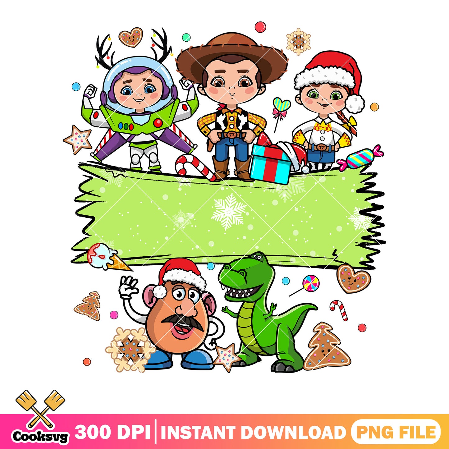 Chibi toy story christmas png, christmas gifts png, merry christmas png