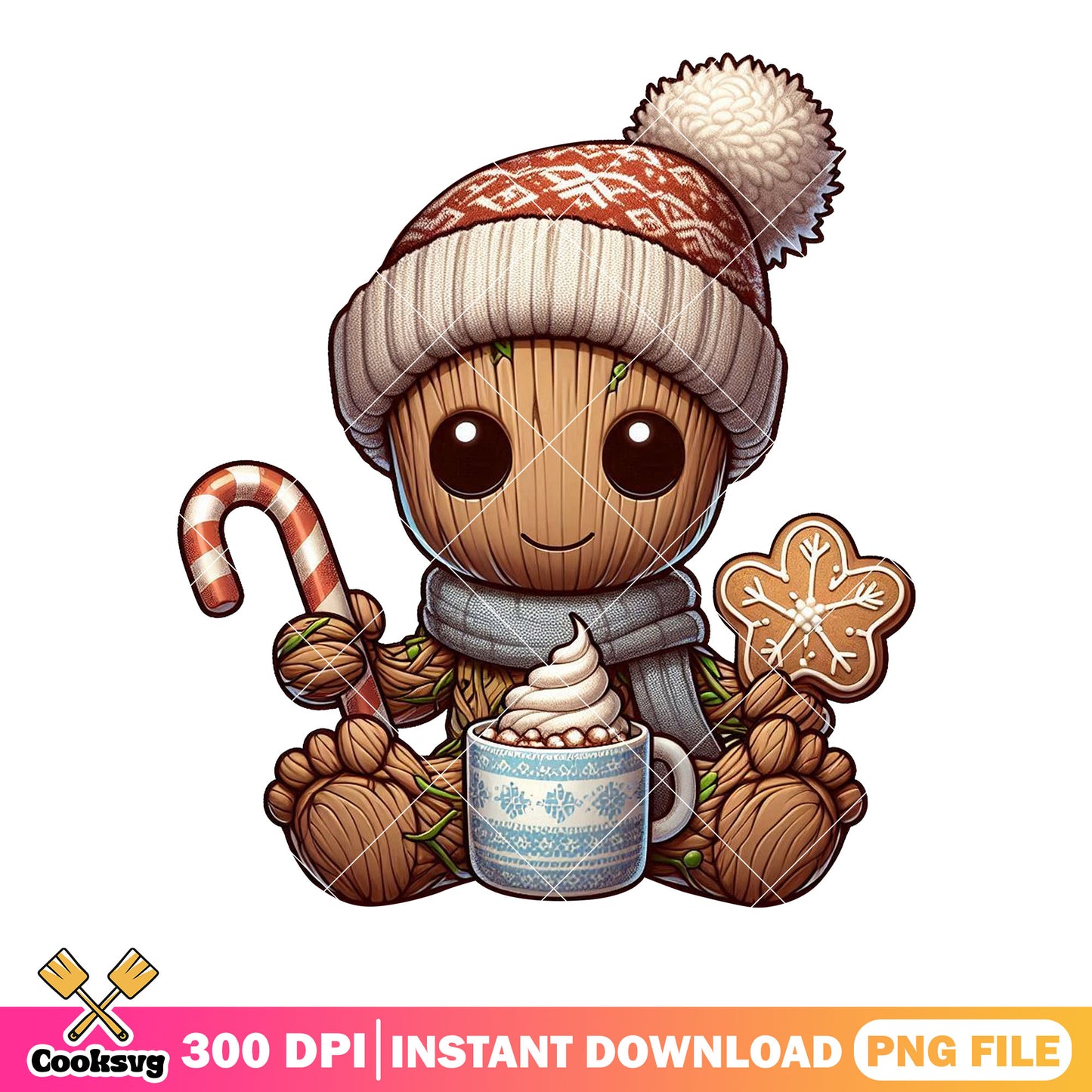 Chibi xmas groot png, guardian of the galaxy​ png, hot chocolate png
