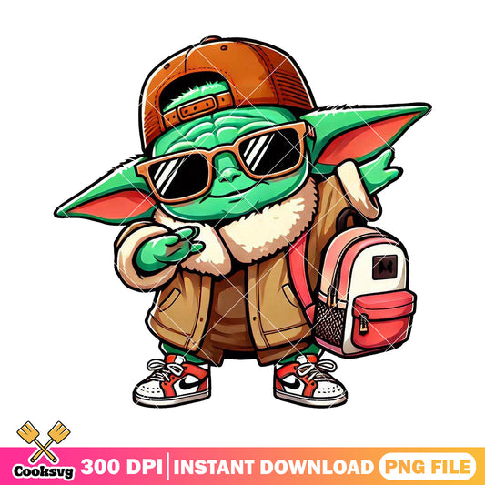 Chibi yoda going school png, go back to school png, star war comic png