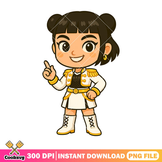 Chibi zoey golden fit hi pose png, rumi kpop png, huntrix band png
