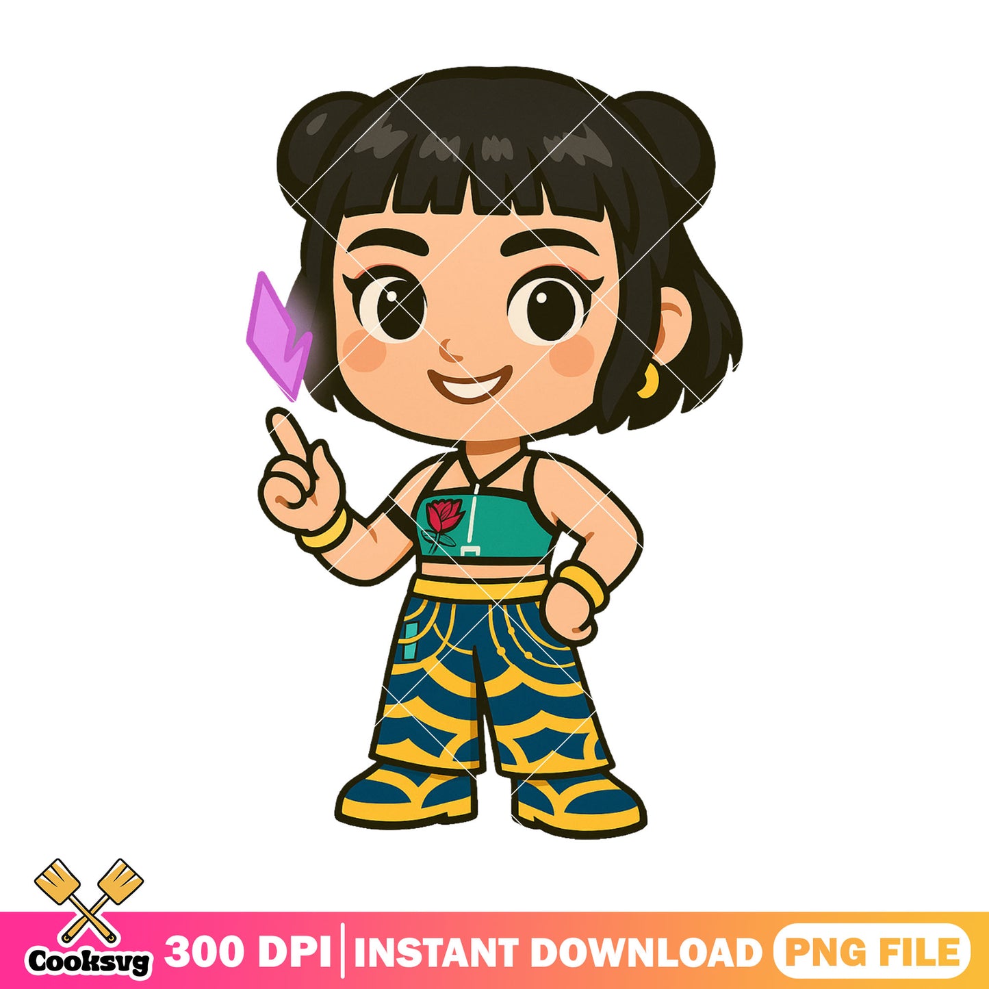 Chibi zoey hi pose png, rumi huntrix png, huntrix band png