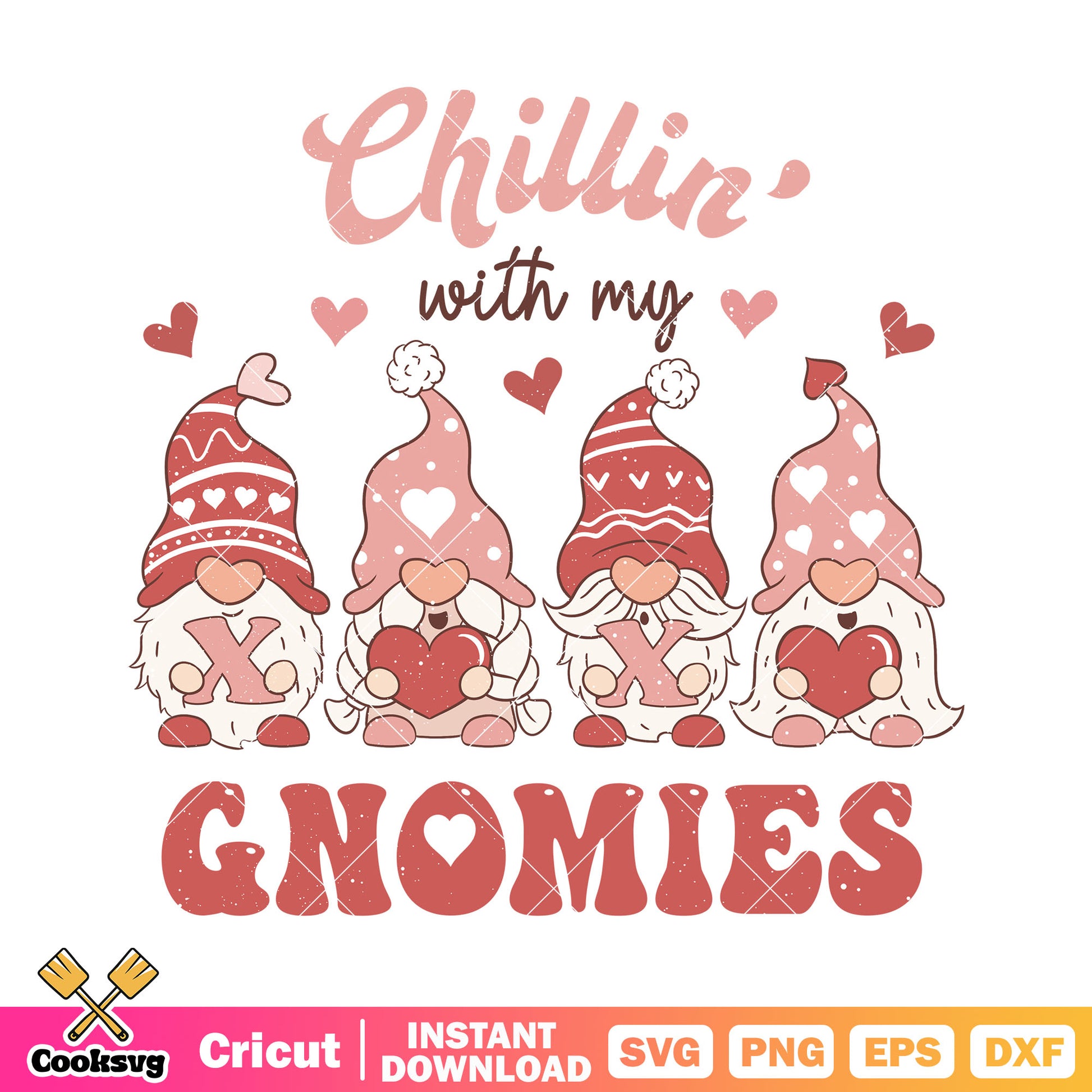 Chillin with my gnomies svg, gnome valentine svg, valentine svg