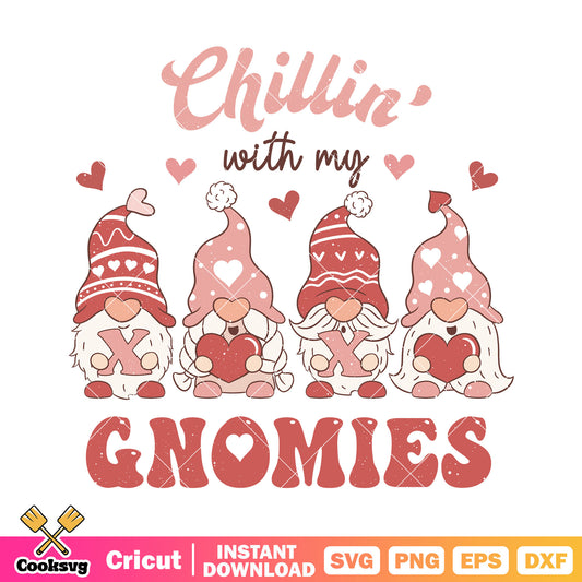 Chillin with my gnomies svg, gnome valentine svg, valentine svg