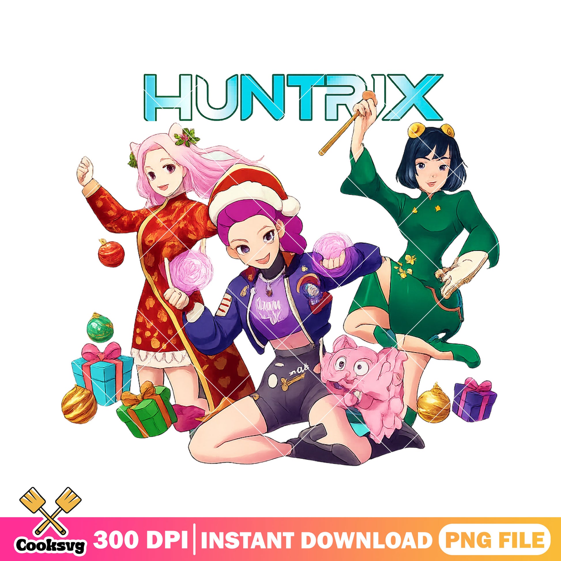 Chinese dress rami christmas png, rumi huntrix png, zoey huntrix png