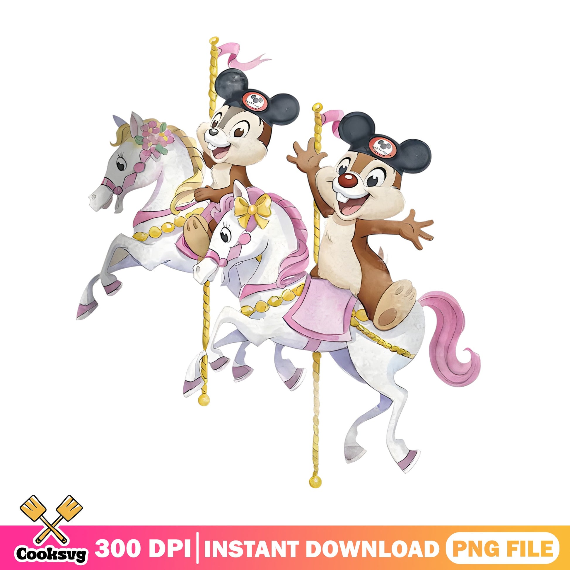 Chip And Dale Carousel Disney PNG, Disney Park PNG, Disney PNG