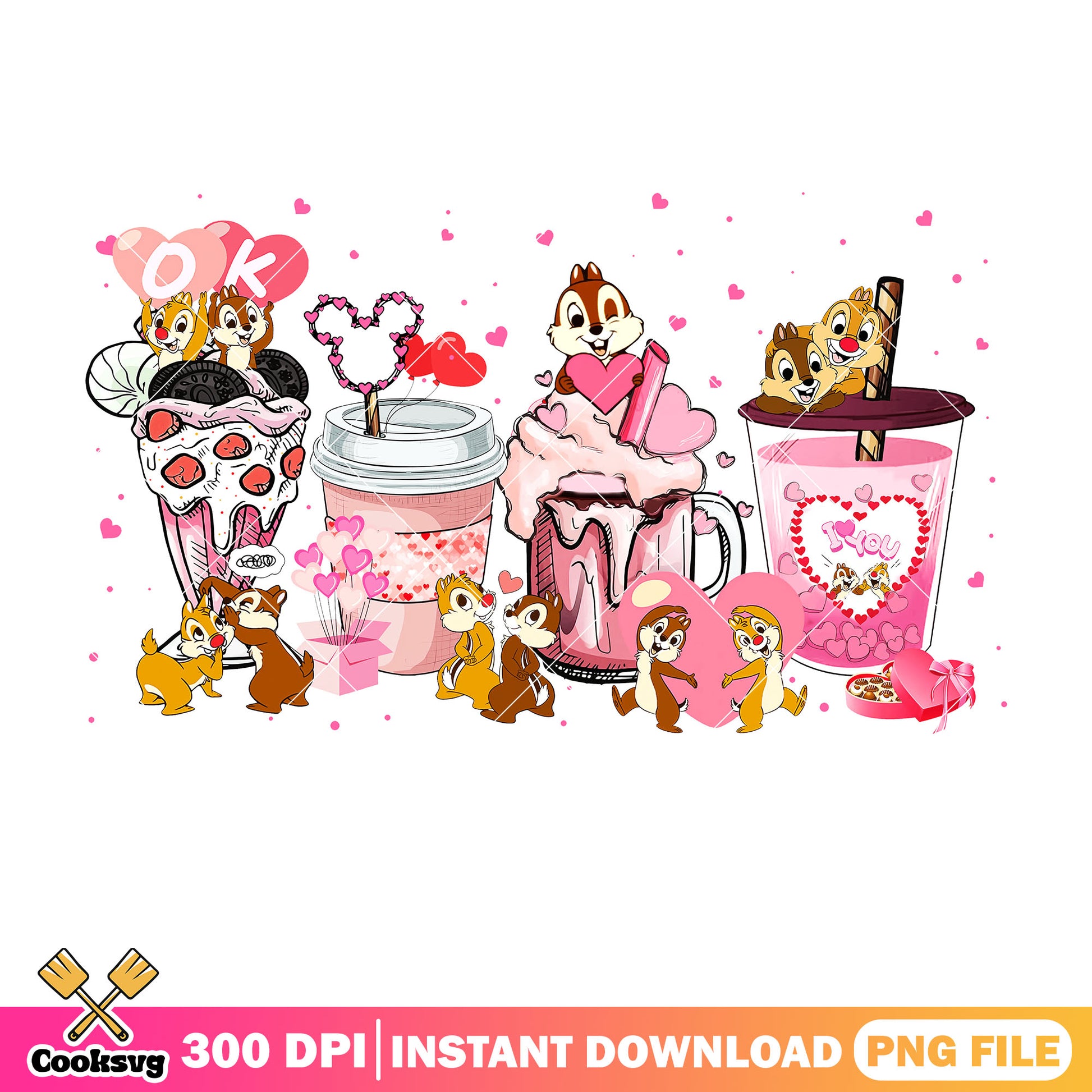 Chip and dale disney valentine coffee png, disney valentine png