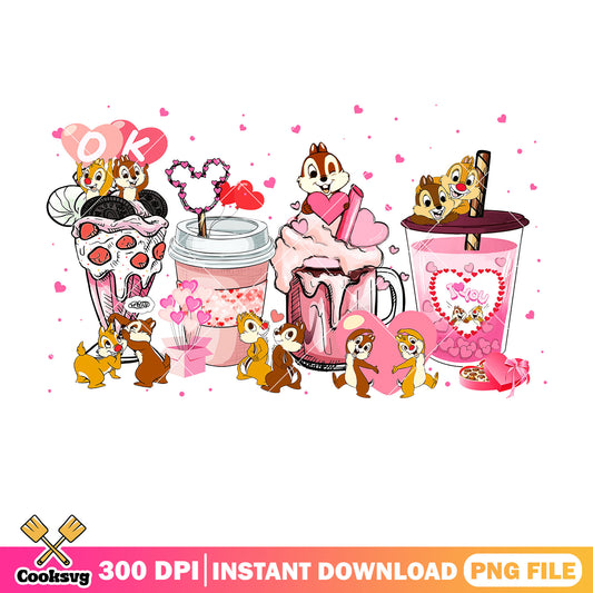 Chip and dale disney valentine coffee png, disney valentine png