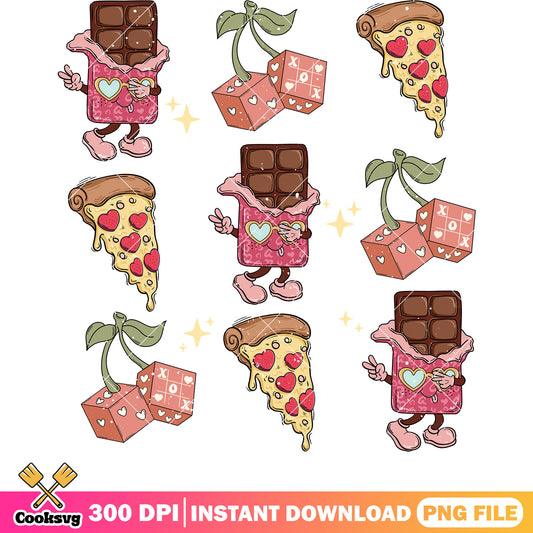 Chocolate and pizza valentine png, chocolate valentine png