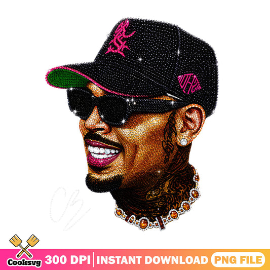 Chris Brown Bling Rhinestone PNG, Rapper Music PNG, Hip Hop PNG