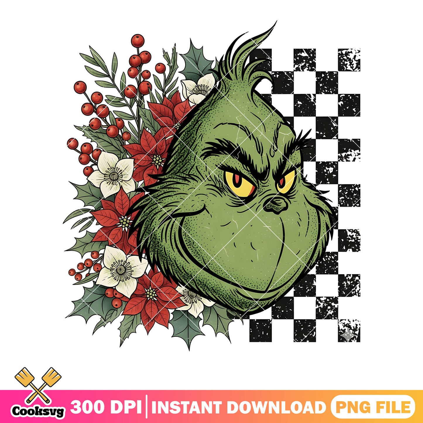 Christmas Grinch at start night png, creepy smile png, red flower png