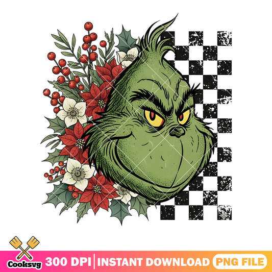 Christmas Grinch at start night png, creepy smile png, red flower png